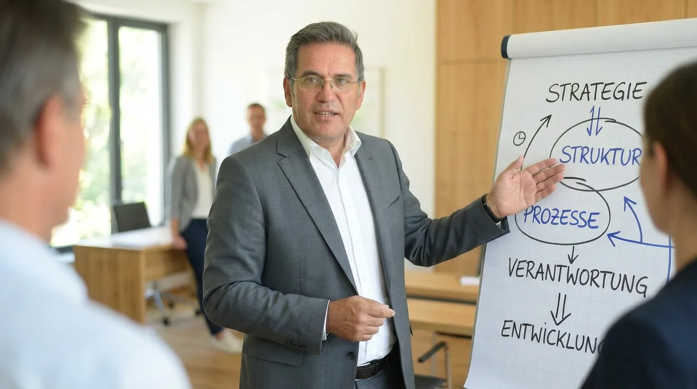Günter Magdits in der Strategie-Arbeit am Flipchart